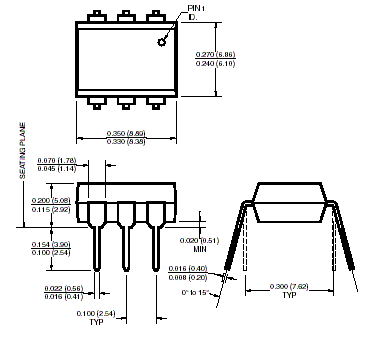4N29 - 4N29 6 Pin Transistor Dimensional Drawing