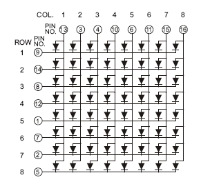 LEDMS88O - Orange 8x8 Square LED Matrix Display Circuit Diagram