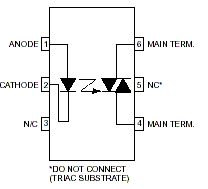 MOC3021 - MOC3021 6 Pin PhotoTransistor Optocoupler Pin Layout