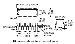 AD526JN - PDIP16 Dimension Drawing