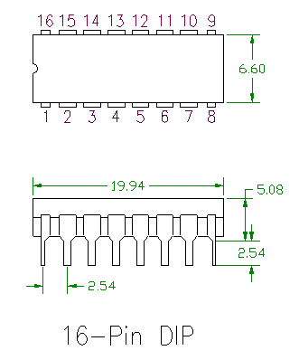 DIP16 IC Dimensional Drawing