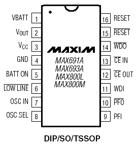 Maxim MAX695CPE Pin Layout