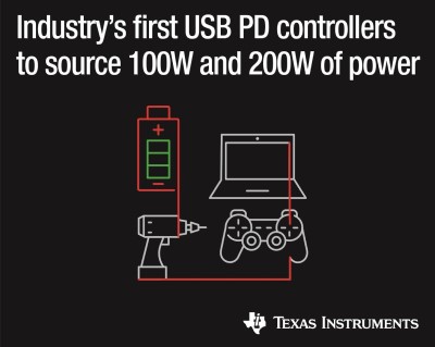 TI Releases New 200-W and 100-W USB Type-C USB Power Delivery Controllers
