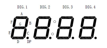 7FW3941BW - Four White 0.39 inch CA 7-Segment LED Clock Display Dimensions