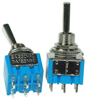 DPDT101FA - DPDT On-Off-On Flattened Actuator Miniature Toggle Switch