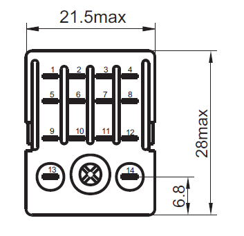 GR12PIN4P - 4PDT 12VDC 5A 14 Pin Terminals Relay Dimensions