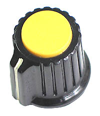 KNOB10 - Black Plastic Yellow Top Knob with Pointer
