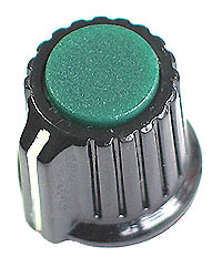 KNOB11 - Black Plastic Green Top Knob with Pointer