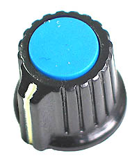 KNOB12 - Black Plastic Blue Top Knob with Pointer