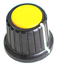KNOB15 - Large Black Plastic Yellow Top Knob with Pointer