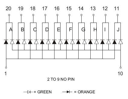 LEDBARMULTI - 10 LED Multi-Color Bargraph Circuit Diagram