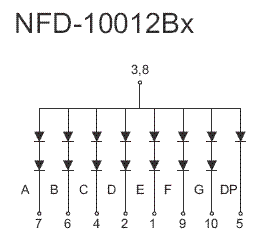 7SG10012BG - Single Green 1.0in 7-Segment Common Anode LED Display Circuit Diagram