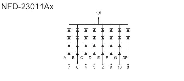7SG23011AG - Single Green 2.3in 7-Segment Common Cathode Display Circuit Diagram