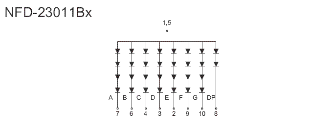 7SB23011BB - Single Blue 2.3in CA 7-Segment LED Display Circuit Diagram